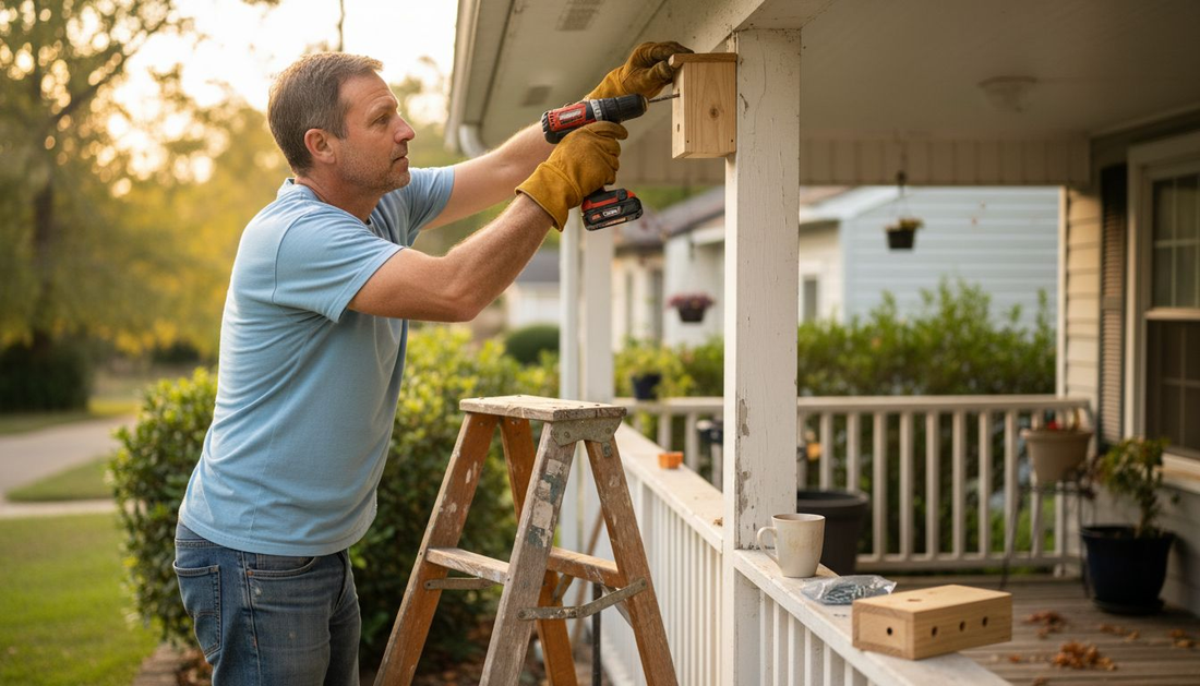 Installing bee trap under porch eave