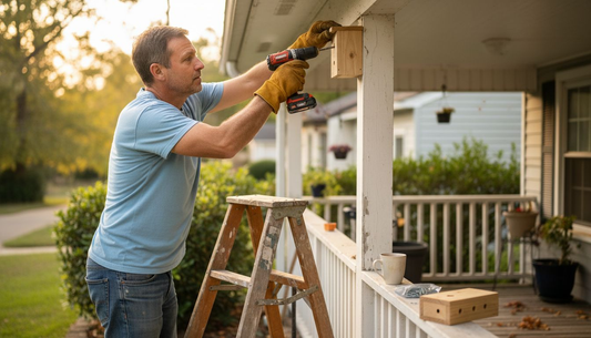 Installing bee trap under porch eave