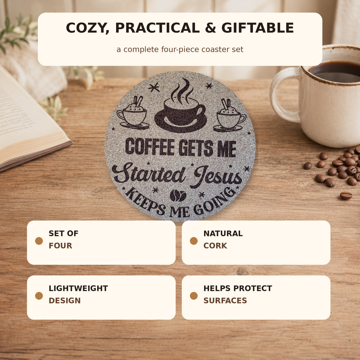 Coffee Gets Me Started Cork Coaster
