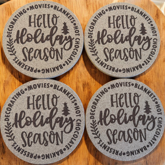 Hello Holiday Season Cork Coaster