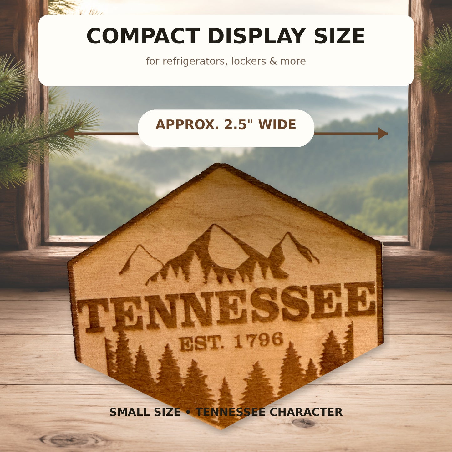 Tennessee Patch Magnet, Solid Cherry Wood, Mountain Pine Engraved, Refrigerator Décor