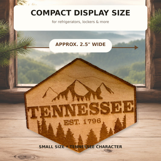 Tennessee Patch Magnet, Solid Cherry Wood, Mountain Pine Engraved, Refrigerator Décor