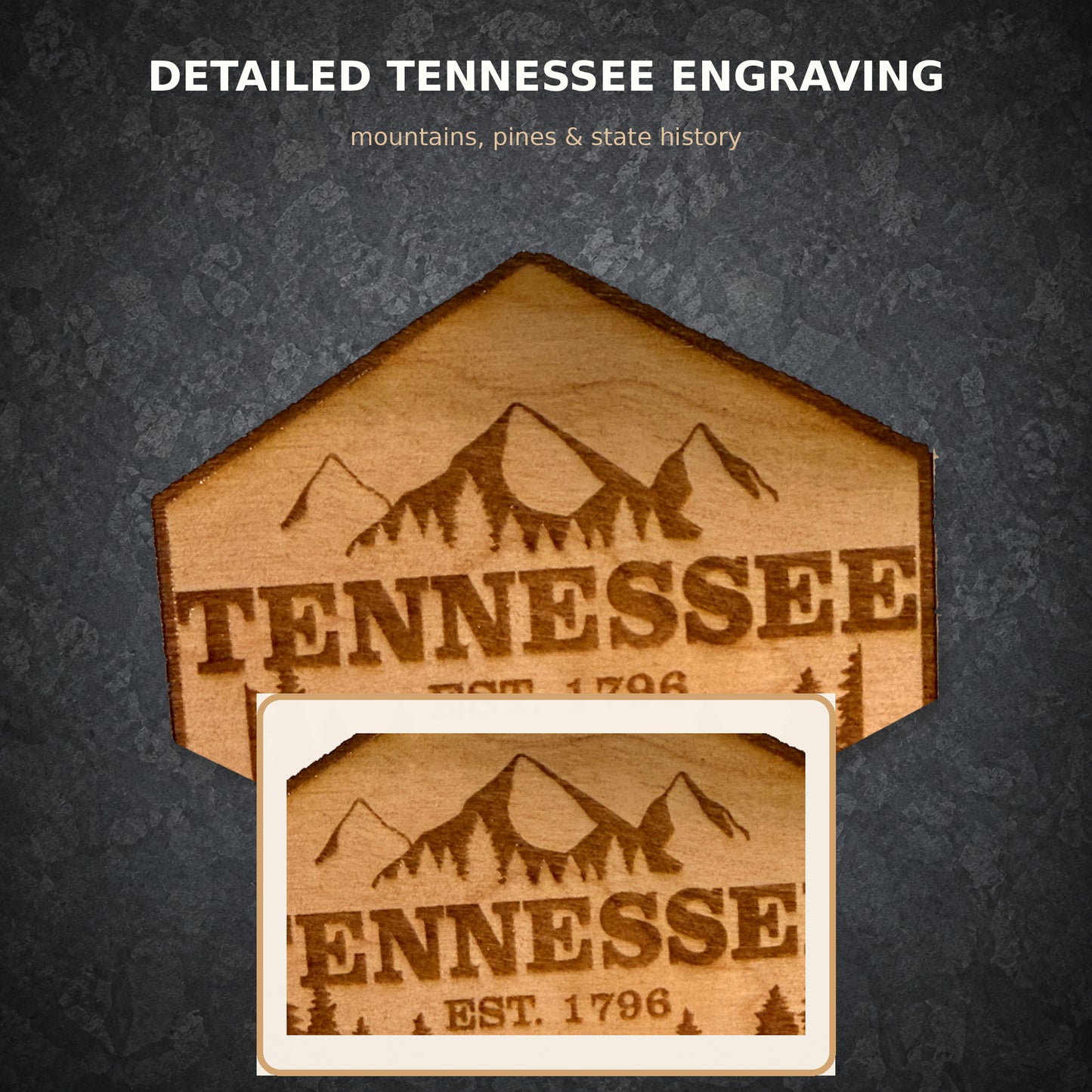 Tennessee Patch Magnet, Solid Cherry Wood, Mountain Pine Engraved, Refrigerator Décor