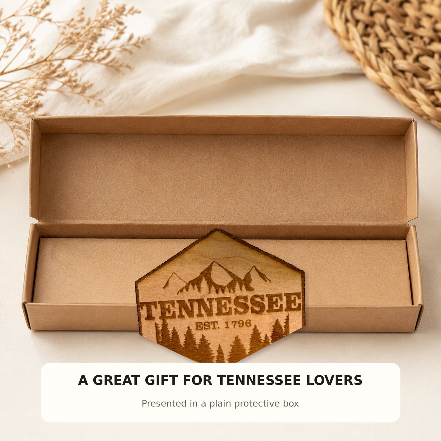 Tennessee Patch Magnet, Solid Cherry Wood, Mountain Pine Engraved, Refrigerator Décor