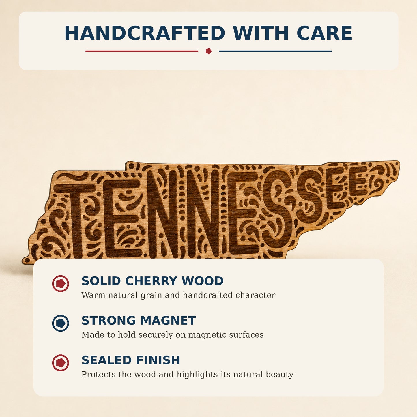 Ornate Cherry Wood Tennessee Magnet