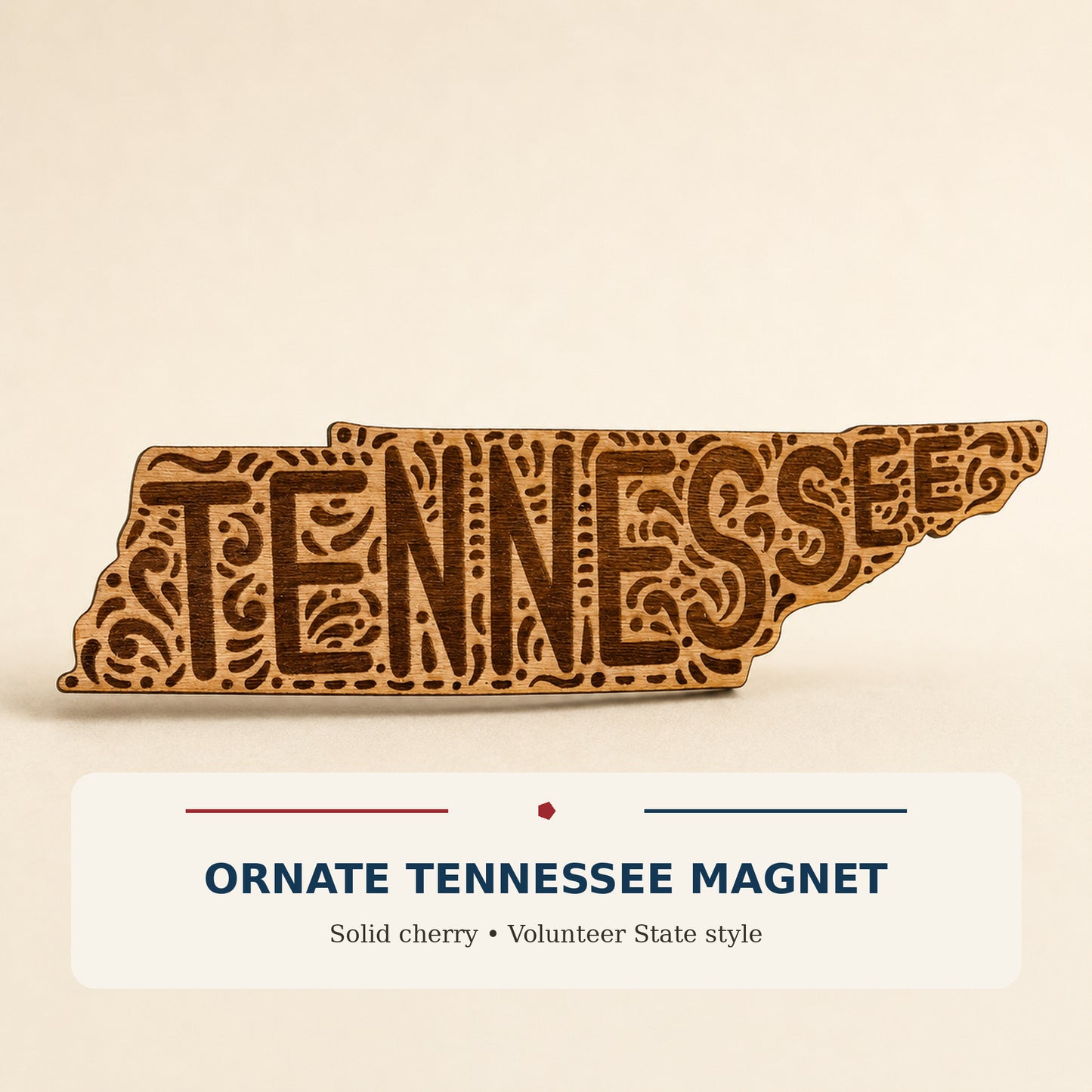 Ornate Cherry Wood Tennessee Magnet