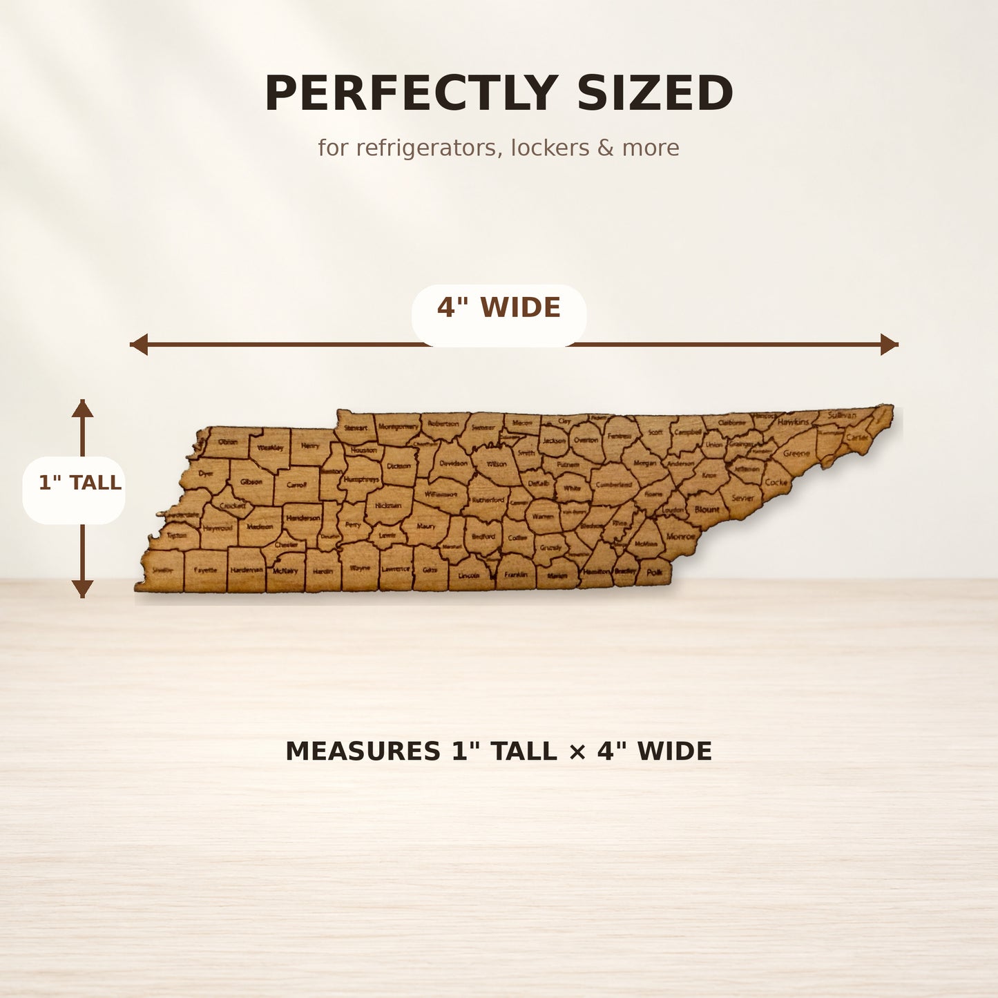 Tennessee County Map Cherry Wood Magnet