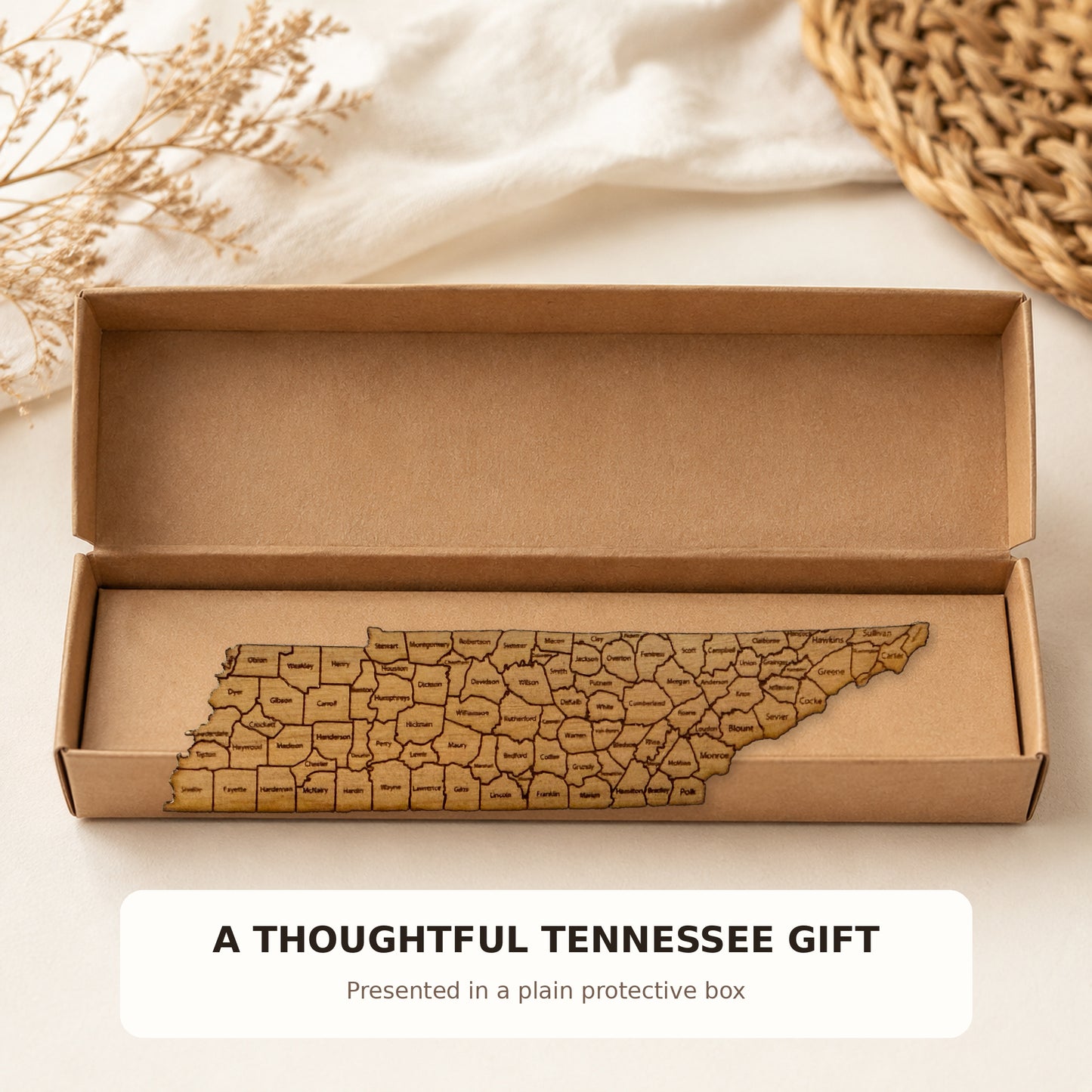 Tennessee County Map Cherry Wood Magnet