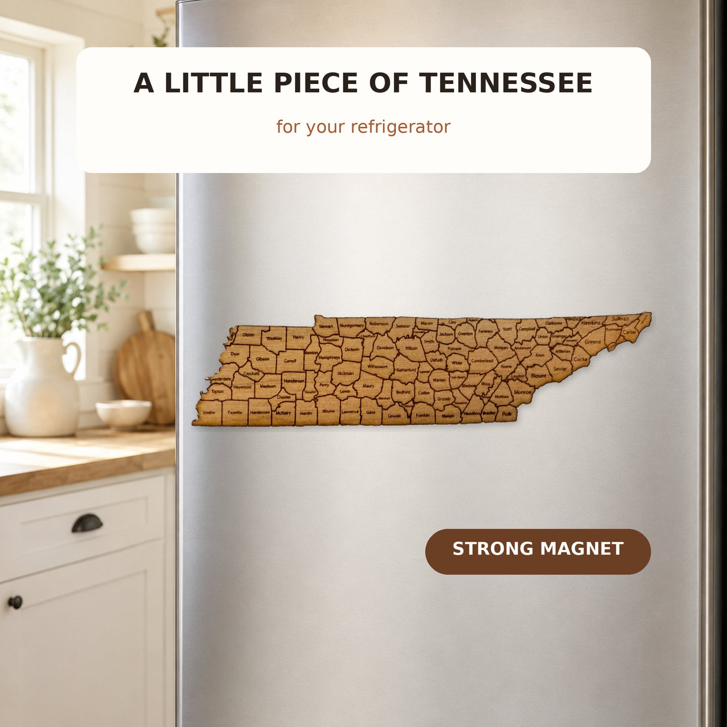 Tennessee County Map Cherry Wood Magnet