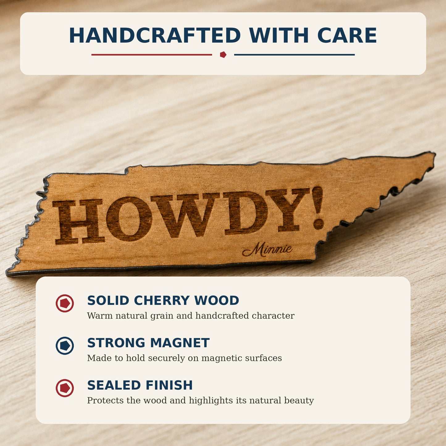 Tennessee Howdy Magnet – Solid Cherry Wood