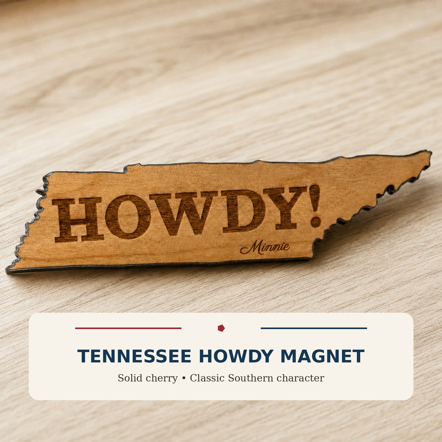 Tennessee Howdy Magnet – Solid Cherry Wood