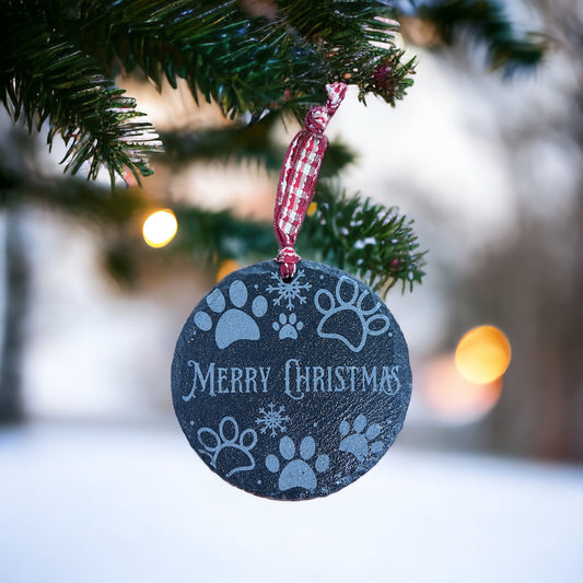 Merry Christmas with Puppy Paws Ornament